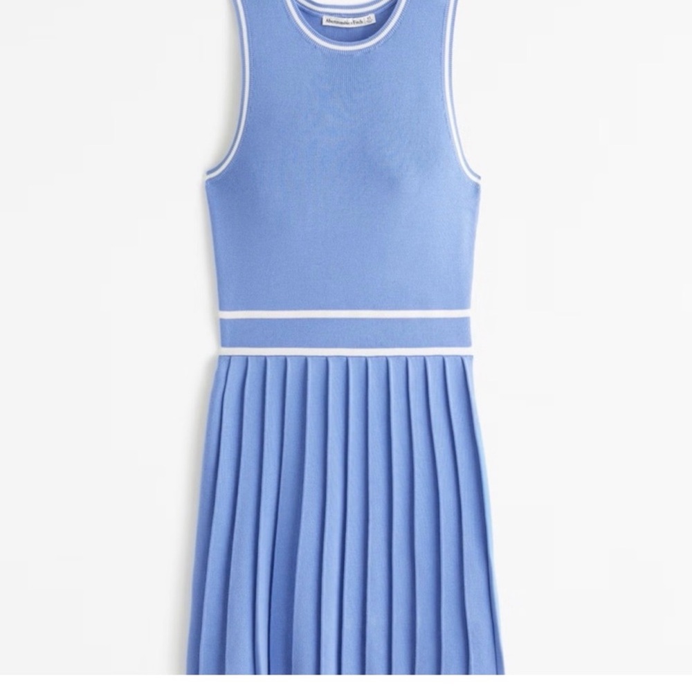 Abercrombie -Sleeveless Pleated Tank Dress in Periwinkle Blue with White Trim
